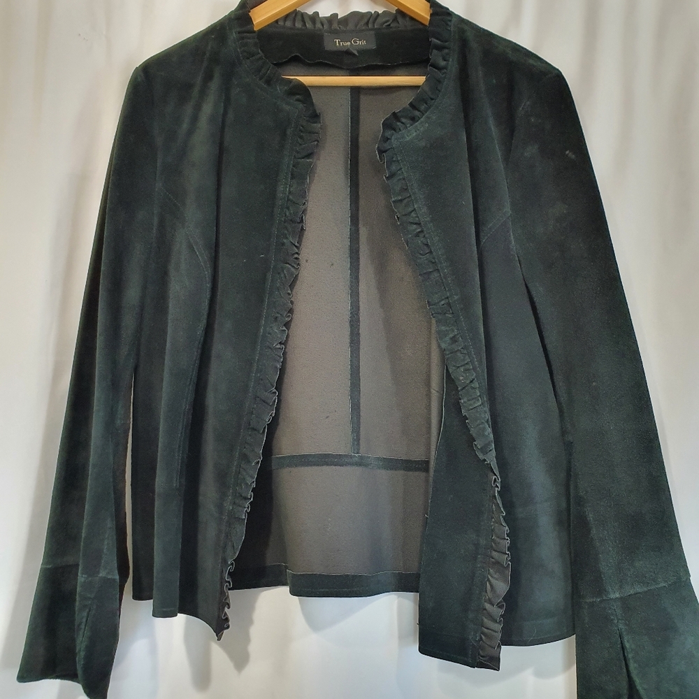 Black suede open-front jacket